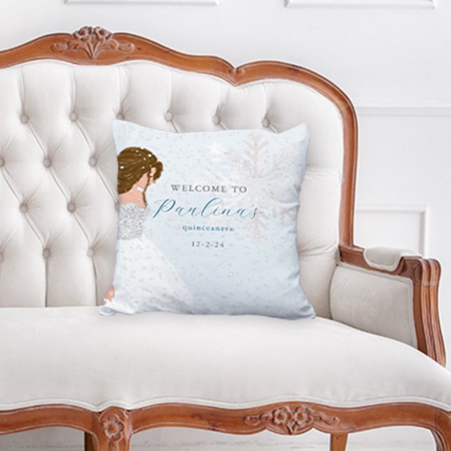 Almofada 15 de Neve de inverno Aniversário Quinceañera Blue (Criador carregado)