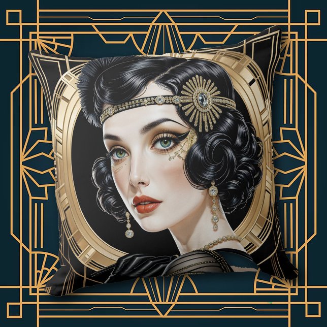 Almofada 1920s Cocktail Elegance Flapper Girl Throw Pillow (Criador carregado)