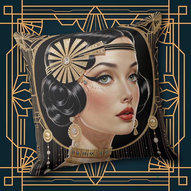 Almofada 1920s Cocktail Elegance Flapper Girl Throw Pillow (Criador carregado)
