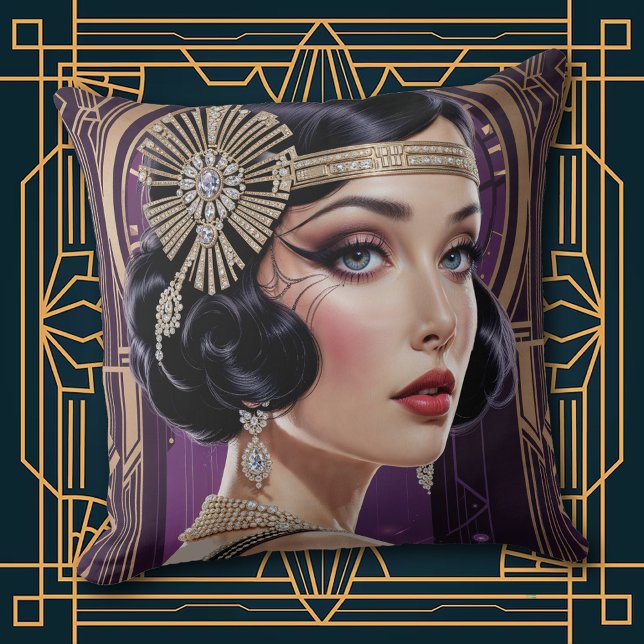 Almofada 1920s Cocktail Elegance Flapper Girl Throw Pillow (Criador carregado)