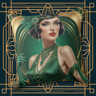 Almofada 1920s Cocktail Elegance Flapper Girl Throw Pillow