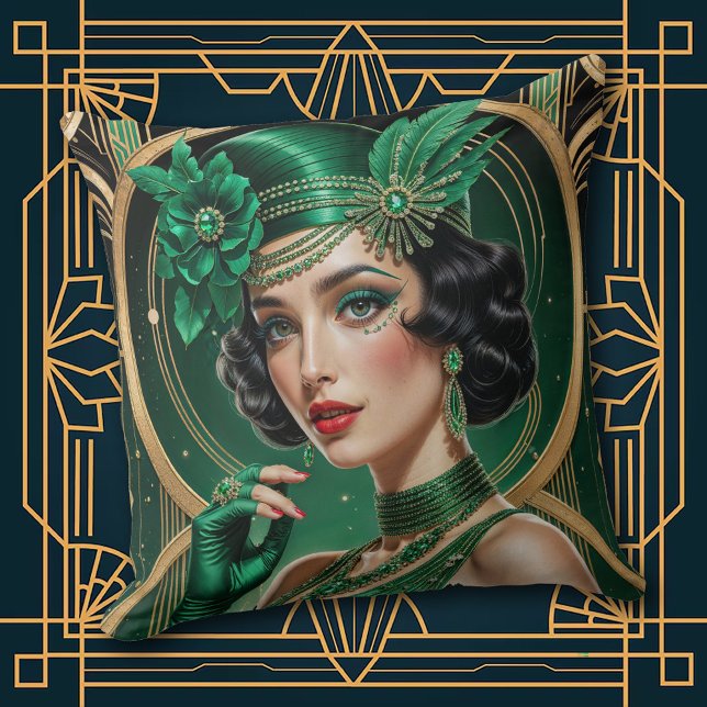 Almofada 1920s Cocktail Elegance Flapper Girl Throw Pillow (Criador carregado)