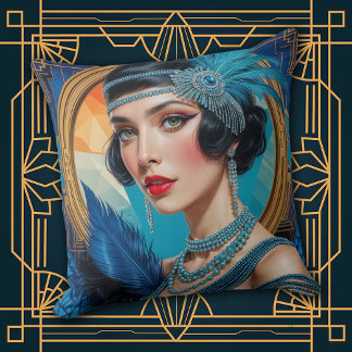 Almofada 1920s Cocktail Elegance Flapper Girl Throw Pillow