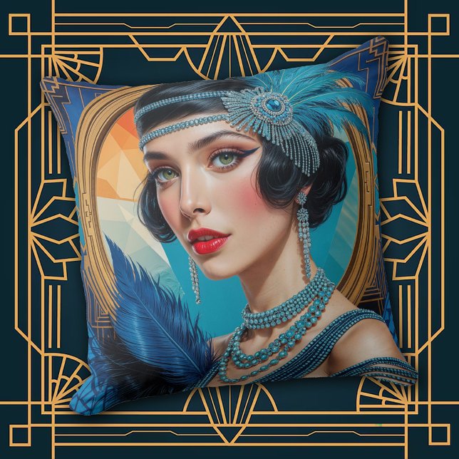 Almofada 1920s Cocktail Elegance Flapper Girl Throw Pillow (Criador carregado)