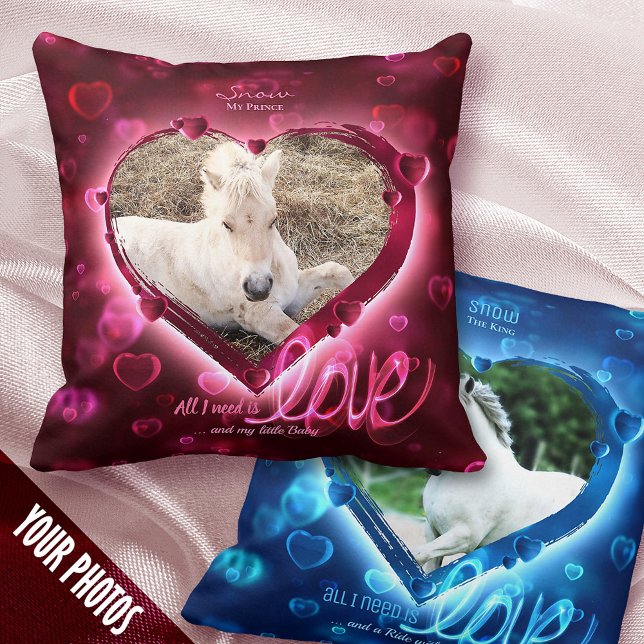 Almofada 1+1 Foto Horse & Pet Love, Red & Blue Hearts - (Criador carregado)