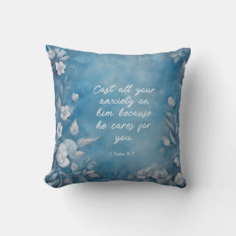 Almofada 1 Peter 5:7 “Cast All Your Anxiety” Blue Floral