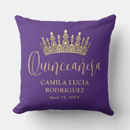 Almofada 1 Photo Quinceañera Crown Purple and Gold Keepsake