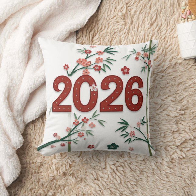Almofada 2026 Bamboo Numbers with Cherry Blossoms  (Cobertor)