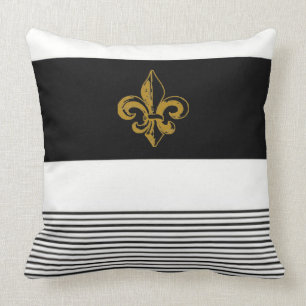 ALMOFADA 20 X 20 TRAVESSEIRO FLEUR DE LIS PRETO E BRANCO
