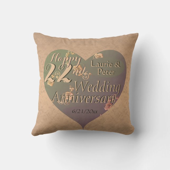 Almofada 22nd Wedding Anniversary HeartThrow Pillow (Verso)