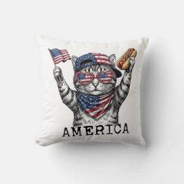 Almofada 250º Gato Listras Patrióticas da Liberdade da Amér