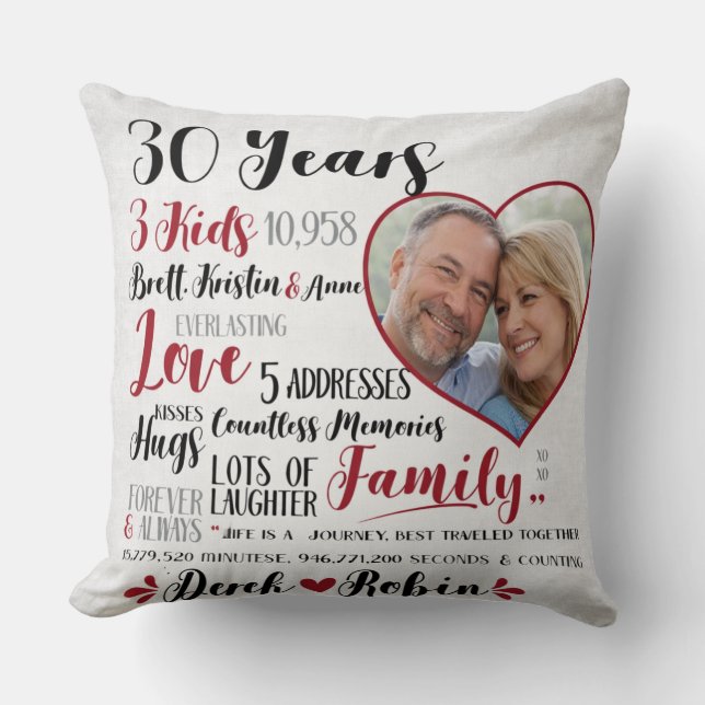 Almofada 30 Years Anniversary Personalized Couple Photo (Frente)