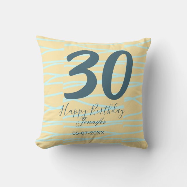 Almofada 30th birthday add name date year yellow blue paste (Frente)
