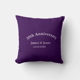 Almofada 30th wedding anniversary name date purple simple 