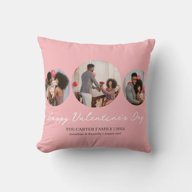 Almofada 3 fotos Redondas da família de dias de os namorado (Frente)
