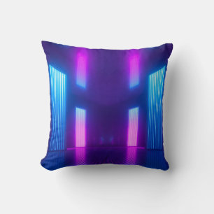 Almofada 3d, fundo abstrato violeta rosa azul, néon