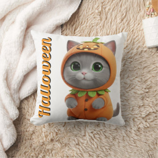 Almofada 3D Kawaii Pumpkin Cat Halloween Throw Pillow
