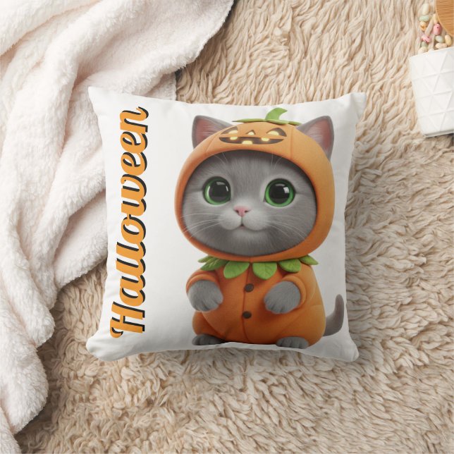 Almofada 3D Kawaii Pumpkin Cat Halloween Throw Pillow (Cobertor)