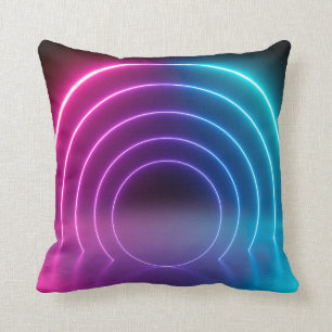 Almofada 3d, linhas brilhantes, túnel, luzes de neon, virtu
