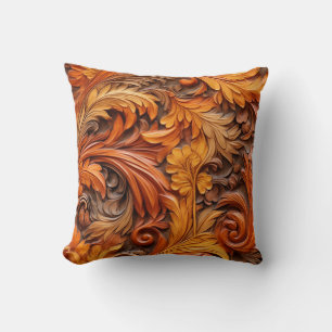 Almofada 3d travesseiro decorativo floral laranja queimado
