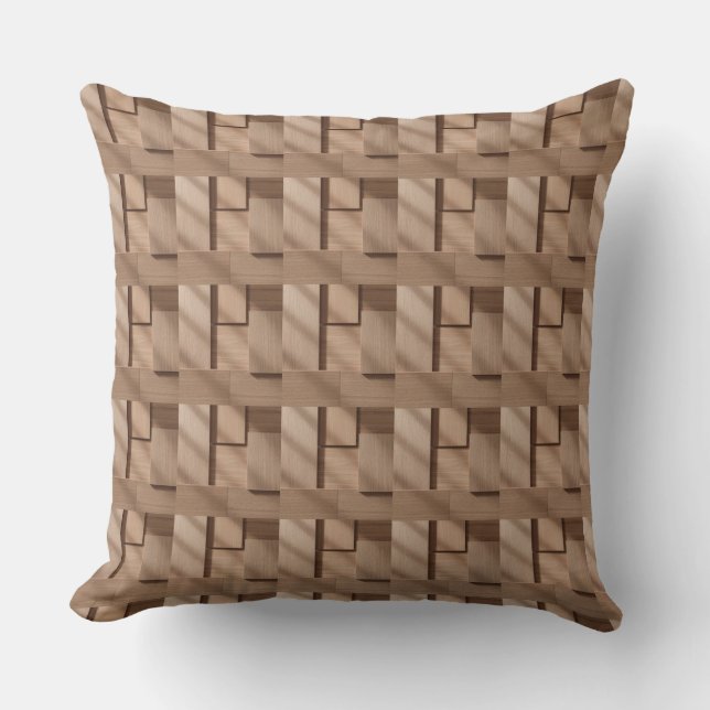 Almofada 3D Wooden Block Pattern with Light Brown Grain and (Frente)