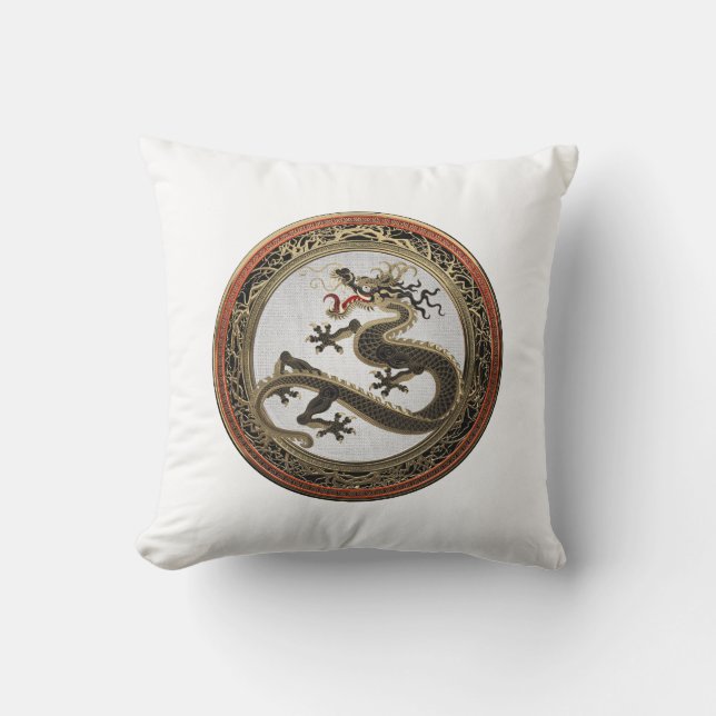 Almofada [400] Dragão Oriental Dourado e negro (Frente)