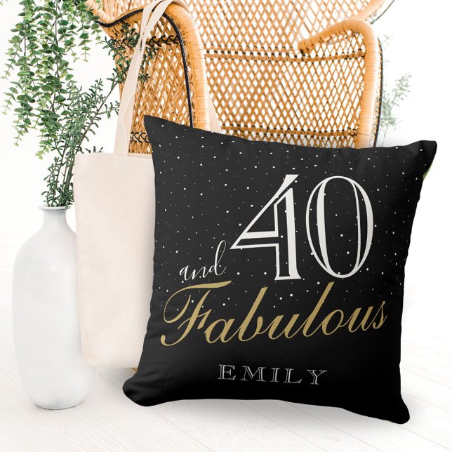 Almofada 40 e Fabuloso aniversário de 40 anos preto Elegant (Criador carregado)
