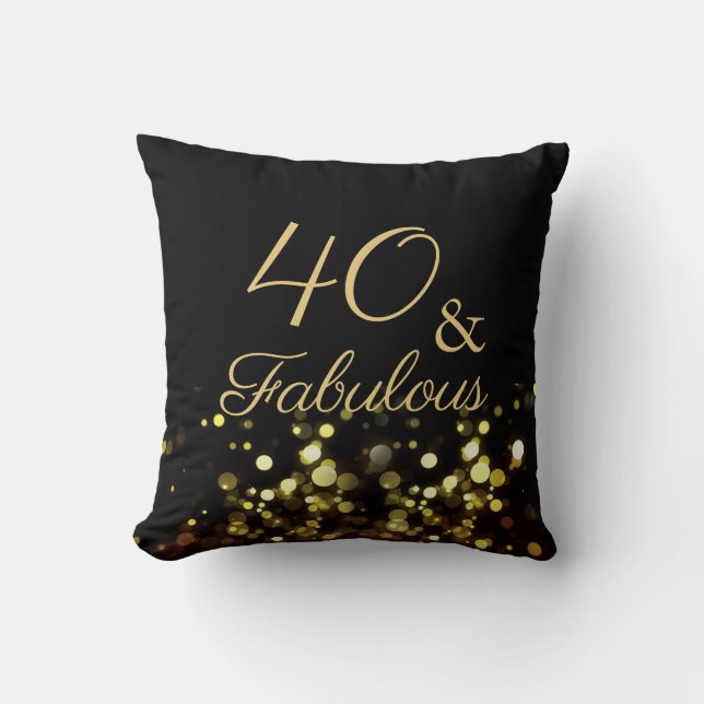 Almofada 40 e Fabuloso Aniversário Negro e Dourado (Frente)