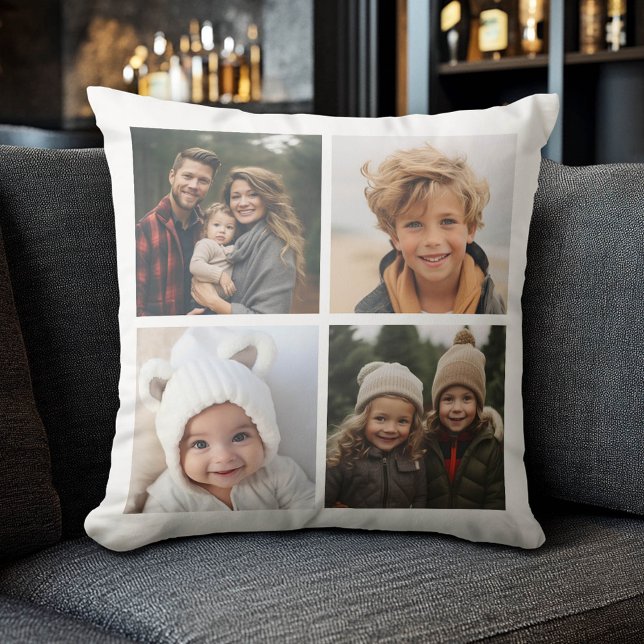 Almofada 4 Colagem de Fotos - Moderno, Branco Mínimo (Custom Photo Collage Pillow)