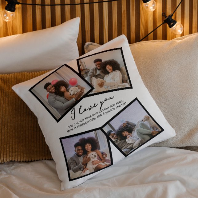 Almofada 4 Modelo de Foto Personalizado e Texto (4 Photo Personalized and Text Template Throw Pillow by Ricaso. Make your own, upload photographs)