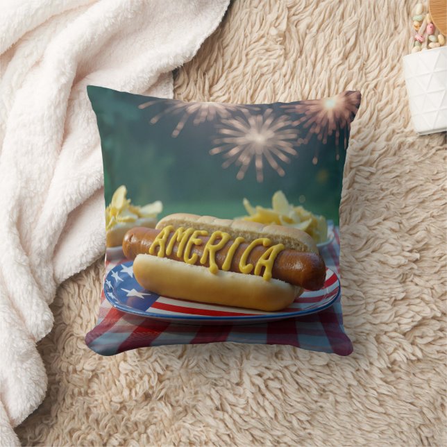 Almofada 4th of July Hot Dog and Fireworks (Cobertor)