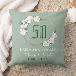 Almofada 50º Aniversário Branco Verde Floral Chinoiserie Th