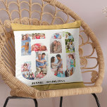 Almofada 50º Aniversário Número 50 Colagem de Fotos Neutra<br><div class="desc">Presente de 50º aniversário personalizado. Este travesseiro decorativo personalizado tem uma colagem de fotos elegante em um número 50 com areia bege neutra / bordas amarelas mudas e tipografia moderna de bronze. O modelo está pronto para que você adicione suas fotografias, trabalhando no sentido dos ponteiros do relógio em cada...</div>