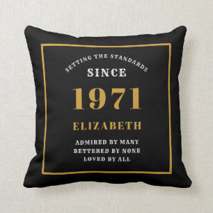 Almofada 50º aniversário personalizado 1971 chic Black