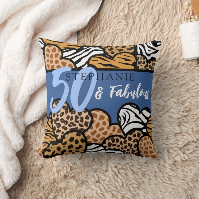 Almofada 50 e Fabuloso Na moda Azul - Corações de Impressão (Cobertor)