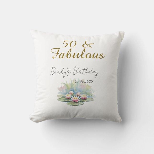 Almofada 50 & fabulous golden water lotus lily watercolor  (Frente)