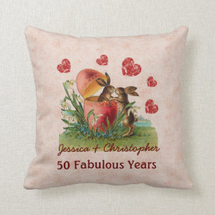 Almofada 50th Coelhos bonitos do vintage do aniversário qu