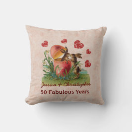 Almofada 50th Coelhos bonitos do vintage do aniversário que