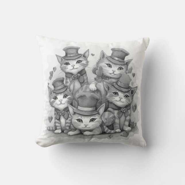 Almofada 5 Gatinhos pretos e brancos, bonitos (Frente)