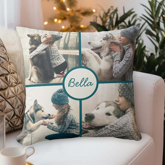 Almofada 5 Photo Pet Dog Personalizado com Nome (This pillow has a photo collage on the front and a full photo on the back.)