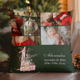 Almofada 6 Photo Pink Green Baby First Christmas