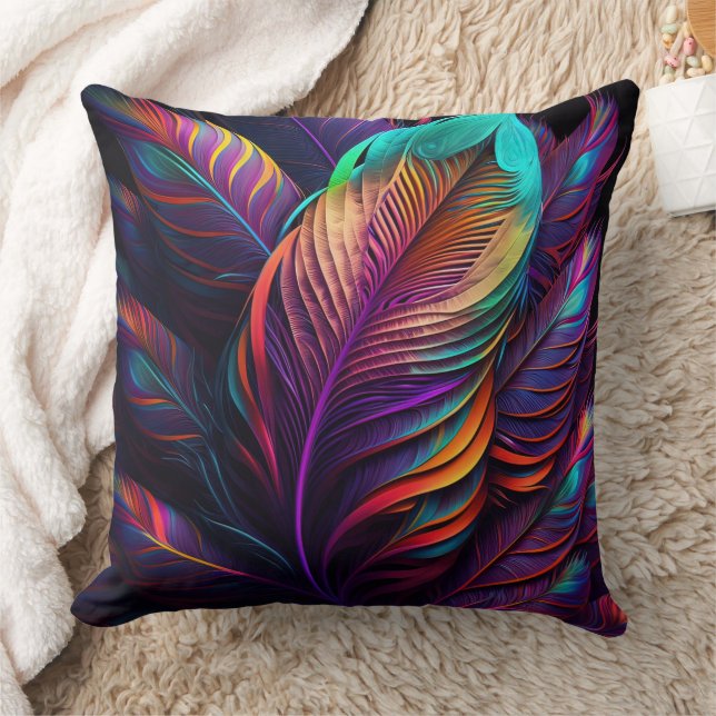 Almofada 70s 60s Psychedelic Feathers  (Cobertor)