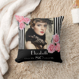 Almofada 80 de aniversário foto de listras brancas pretas