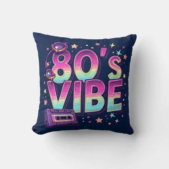 Almofada 80’s Vibe Throw Pillow – Neon Cassette and Galaxy  (Frente)