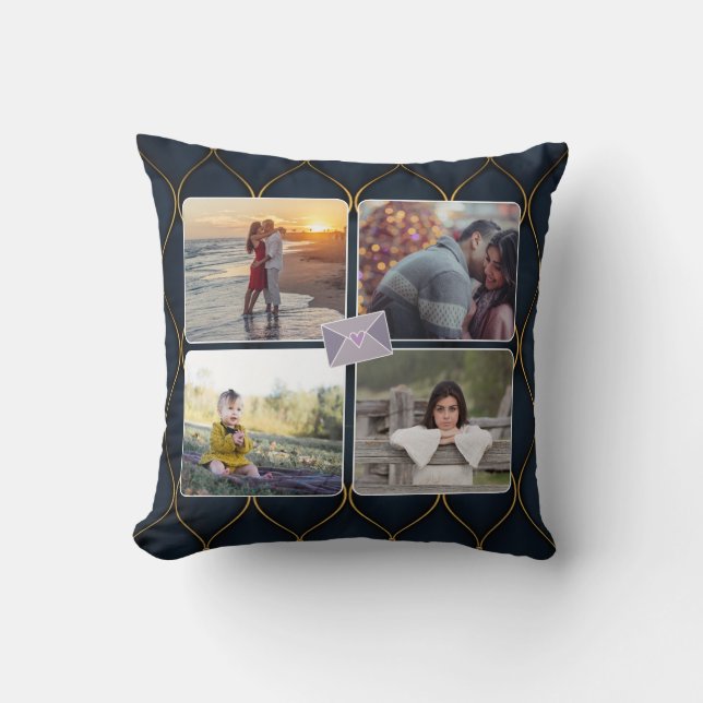 Almofada 8 Foto/ Coração Dourada Roxo Preto Elegante (Frente)