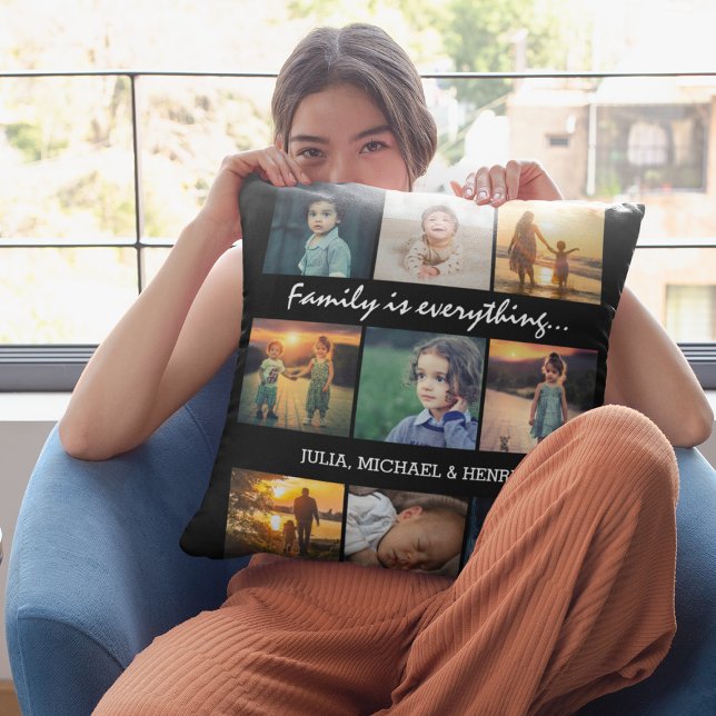 Almofada 9 Colagem de Fotos Família de Texto Personalizada  (Criador carregado)
