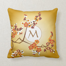 Almofada A ameixa japonesa floresce ramo Dourado do