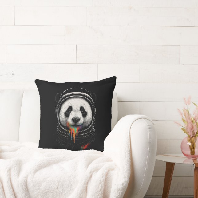Almofada A black and white panda bear wearing a space suit (Sofá)