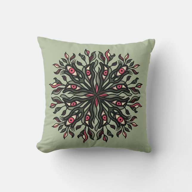 Almofada A bruxa verde estranha amante da natureza arte psí (Frente)