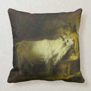 Almofada A Bull branca no estável (óleo em canvas)